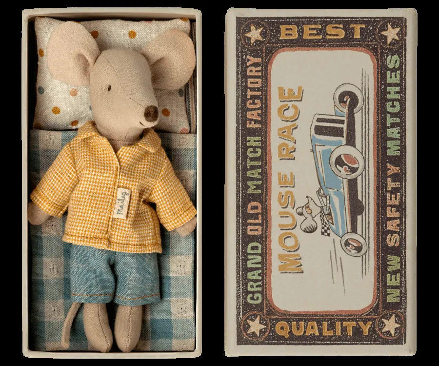 Big Brother Mouse in Matchbox - Yellow Checked Shirt by Maileg