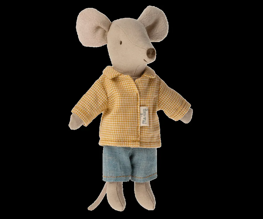 Big Brother Mouse in Matchbox - Yellow Checked Shirt by Maileg