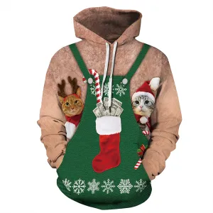 Christmas Hoodies -  Christmas Sock Funny Cat Pullover Hoodie
