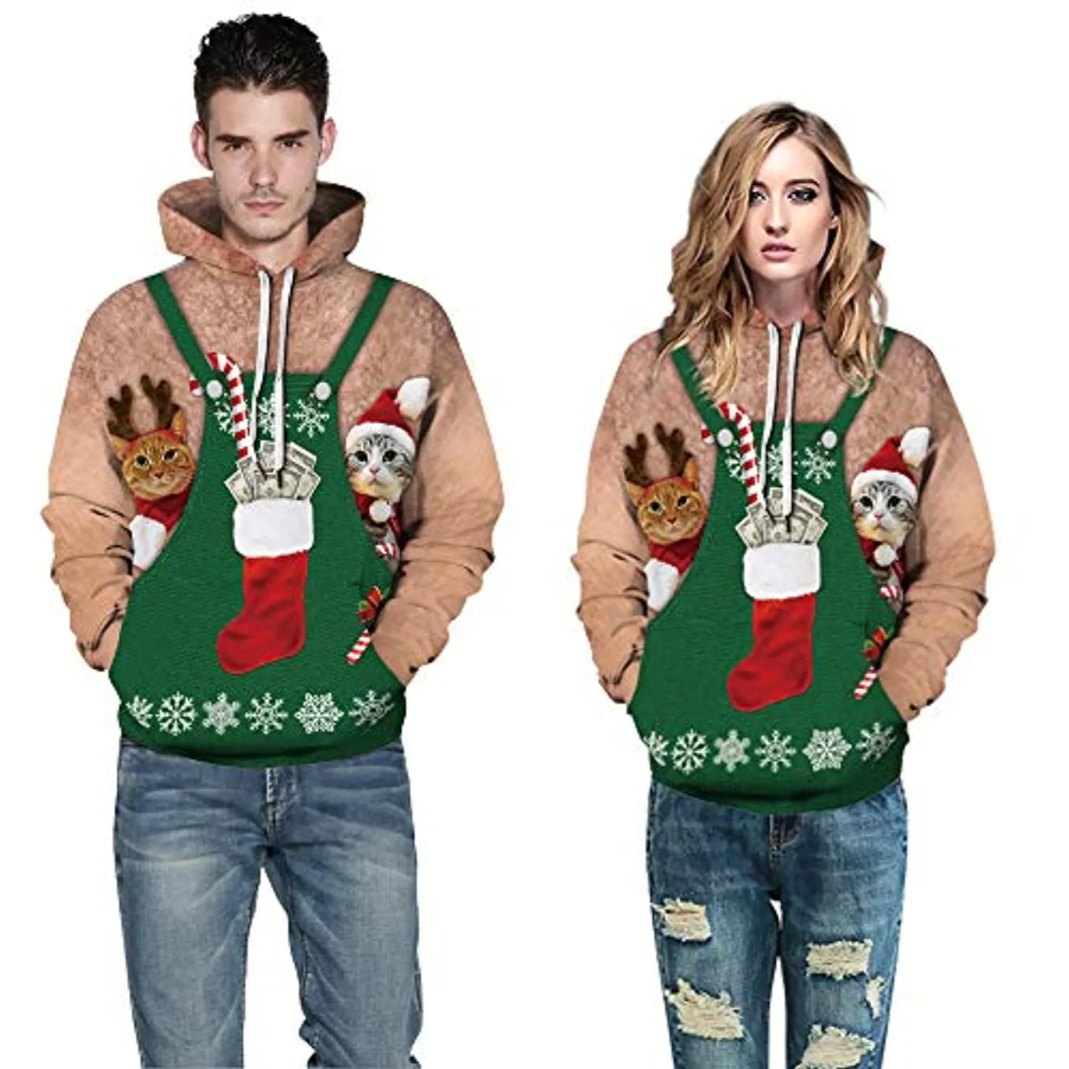 Christmas Hoodies -  Christmas Sock Funny Cat Pullover Hoodie