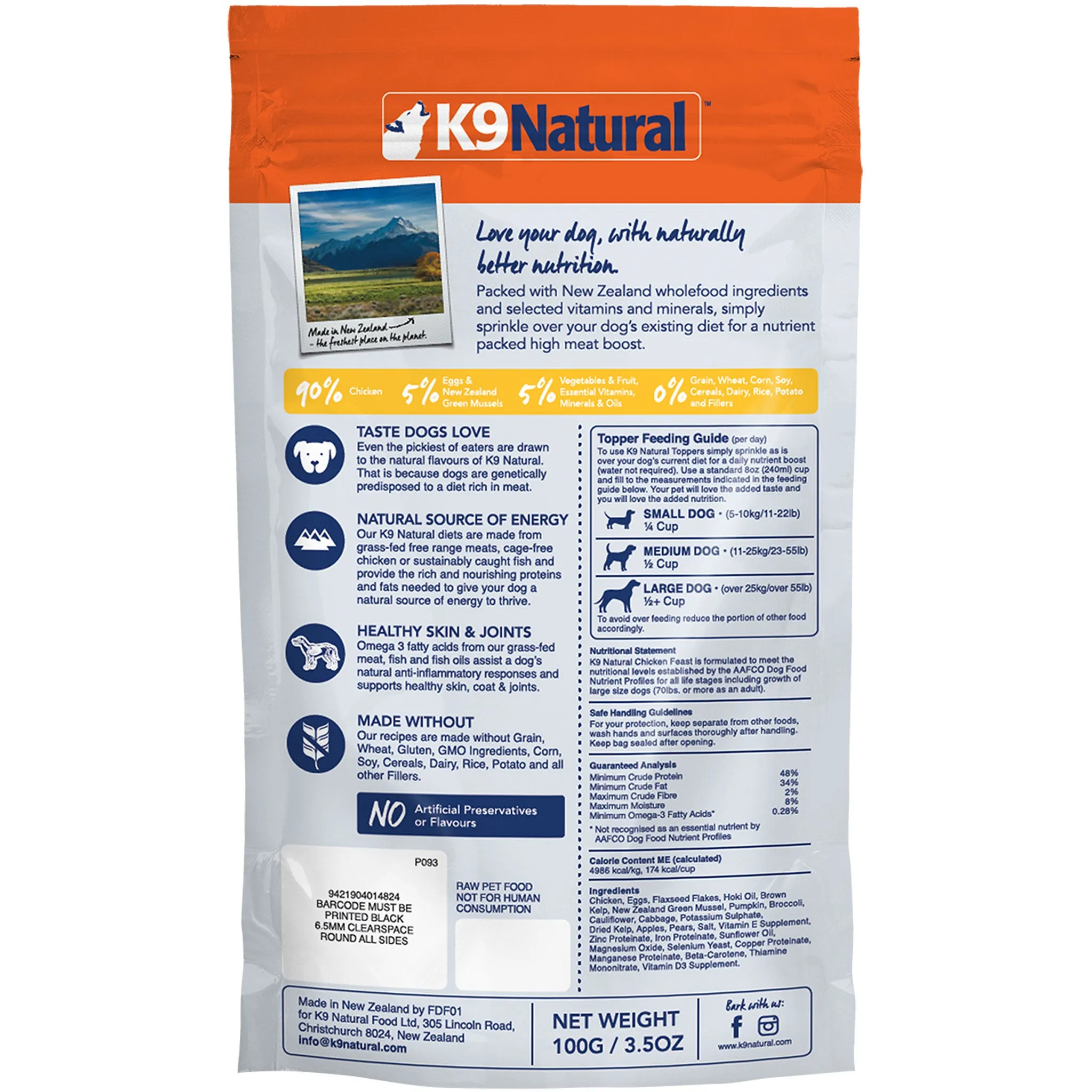 K9 Natural Freeze-Dried Raw Topper Chicken Dog Food