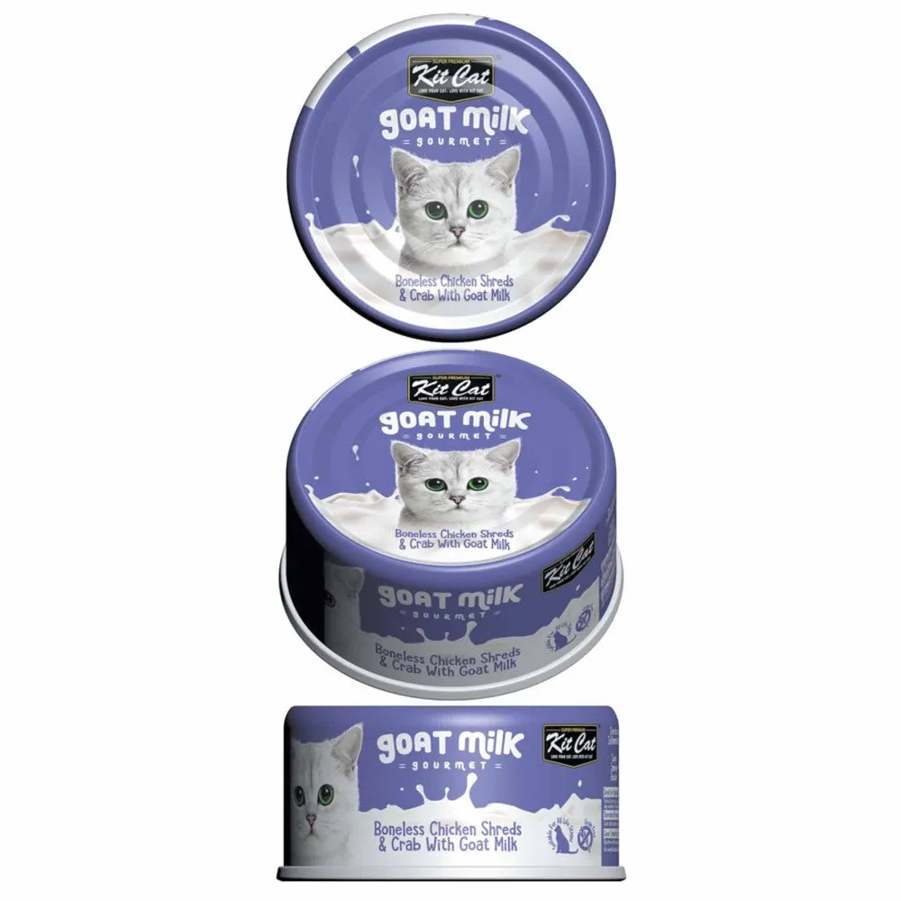Kit Cat Goat Milk Gourmet Boneless Chicken Shreds & Crab Grain-Free Canned Cat Food 70g