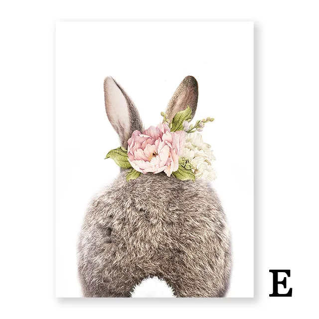 Peonies Rabbit Nursery Poster
