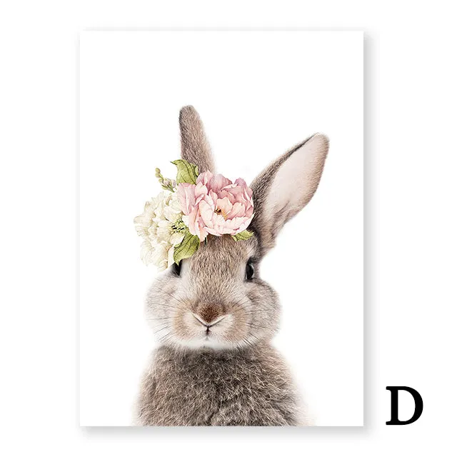 Peonies Rabbit Nursery Poster