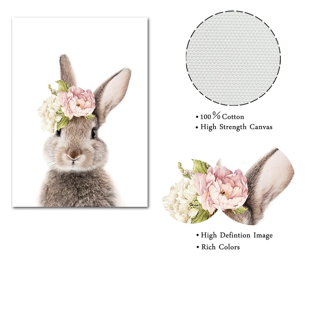 Peonies Rabbit Nursery Poster