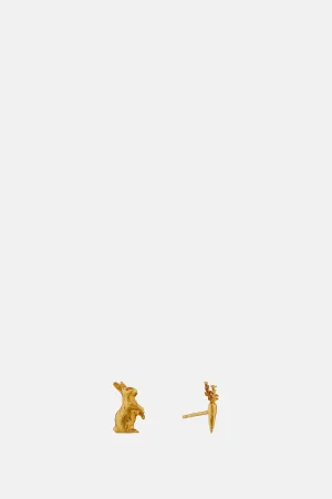 Rabbit & Carrot Asymmetric Earrings Gold