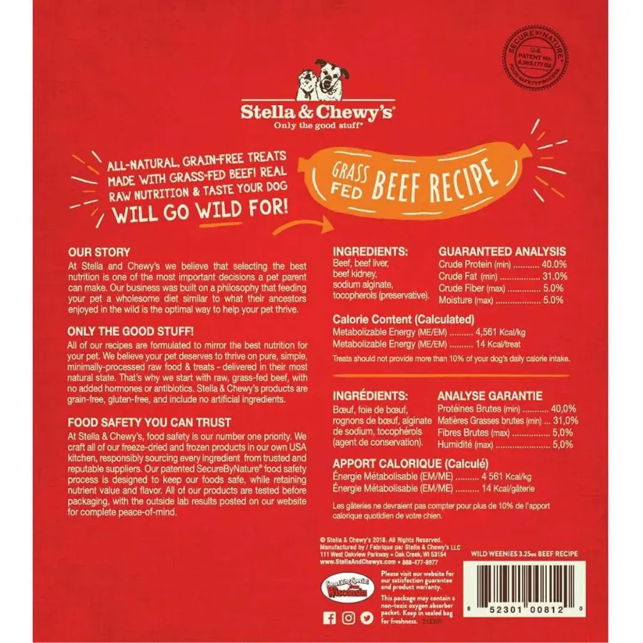 Stella & Chewy's Wild Weenies Grass-Fed Beef Recipe Freeze-Dried Dog Treats 3.25 oz