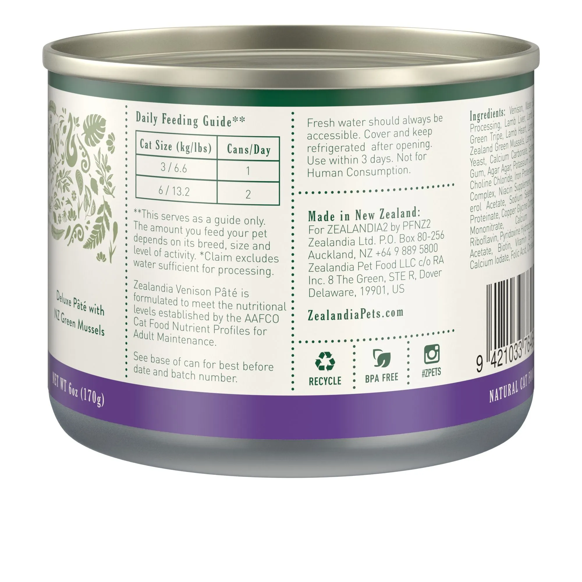 Zealandia Venison Pate Adult Cat Wet Food 170g